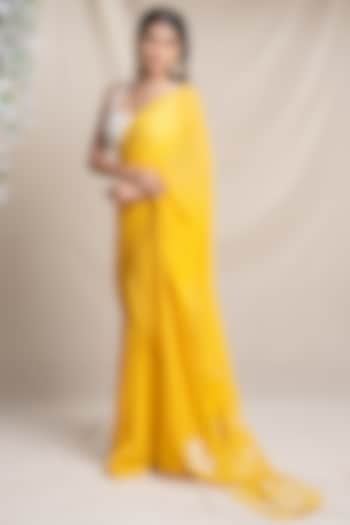 Yellow Georgette Embroidered Pre-Draped Saree Set by Sanjev Marwaaha