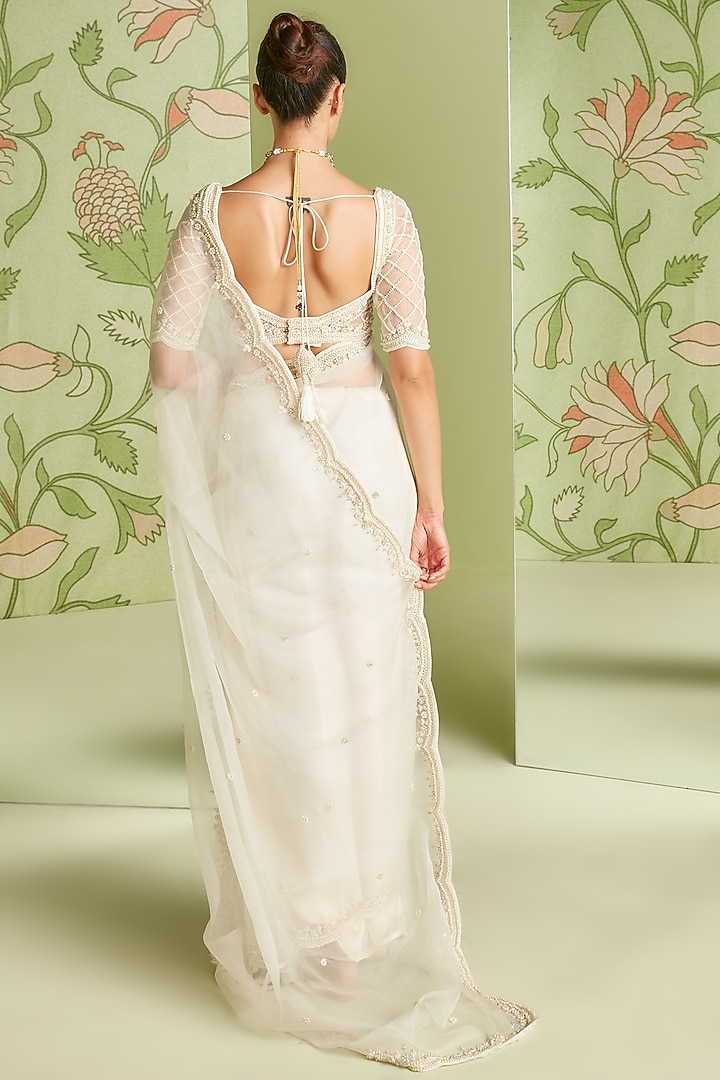 Ivory Organza Reception Saree Set by Sanjev Marwaaha at Pernia's Pop Up Shop