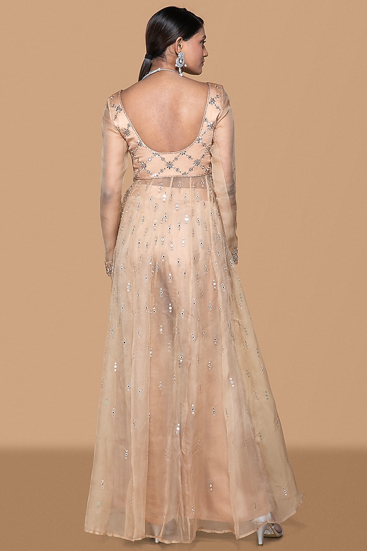 Fawn Modal & Organza Mirror Embroidered Kalidar Wedding Anarkali Set by Sanjev Marwaaha at Pernia's Pop Up Shop