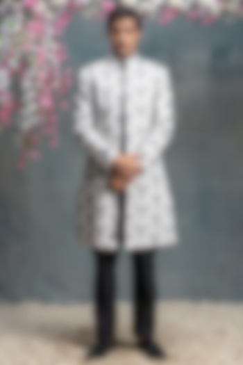 Ivory & Black Cotton Silk Embroidered Indo-Western Set by Sanjev Marwaaha Men at Pernia's Pop Up Shop