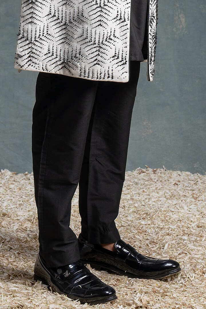 Ivory & Black Cotton Silk Embroidered Indo-Western Set by Sanjev Marwaaha Men at Pernia's Pop Up Shop