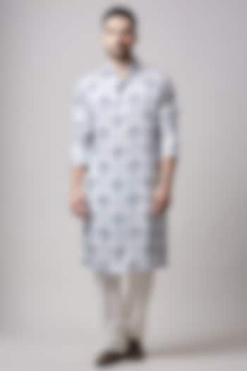 Ivory Modal Satin Hand Block Printed Kurta Set by Sanjev Marwaaha Men at Pernia's Pop Up Shop