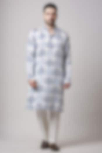 Ivory Modal Satin Hand Block Printed Kurta Set by Sanjev Marwaaha Men at Pernia's Pop Up Shop