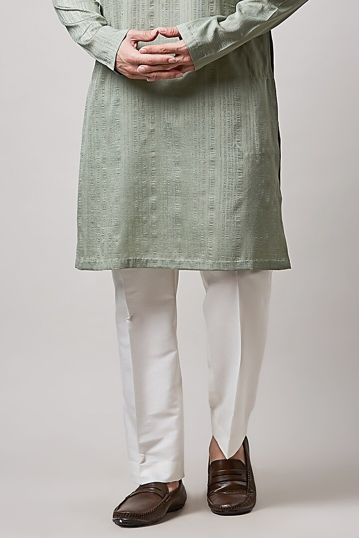 Sage Green Kuntal Silk & Cotton Silk Embellished Bundi Set by Sanjev Marwaaha Men at Pernia's Pop Up Shop