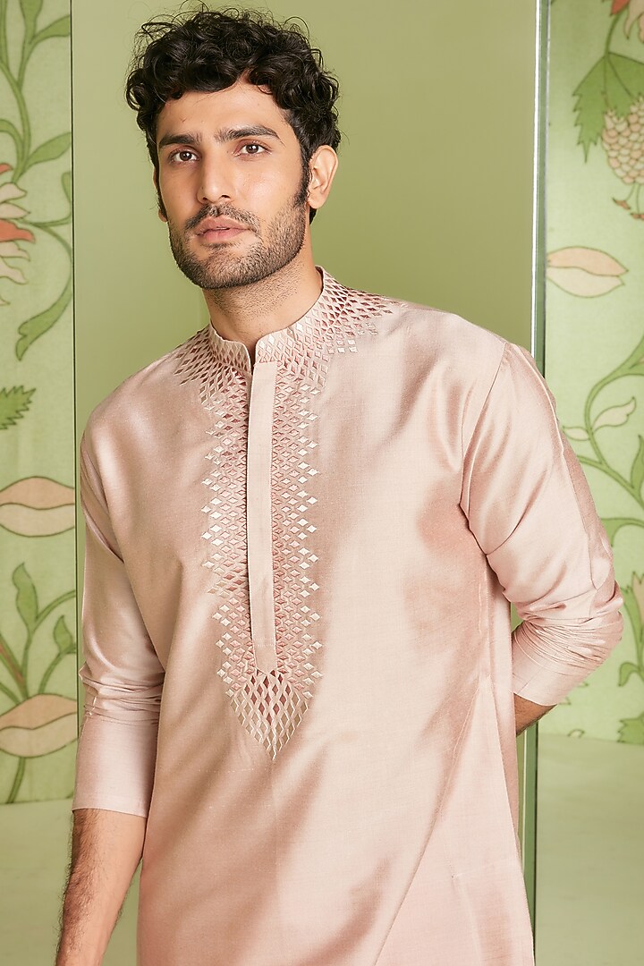 Old Rose Cotton Silk Kurta Set by Sanjev Marwaaha Men at Pernia's Pop Up Shop