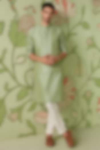 Sheen Green Cotton Silk Kurta Set With Bundi Jacket by Sanjev Marwaaha Men