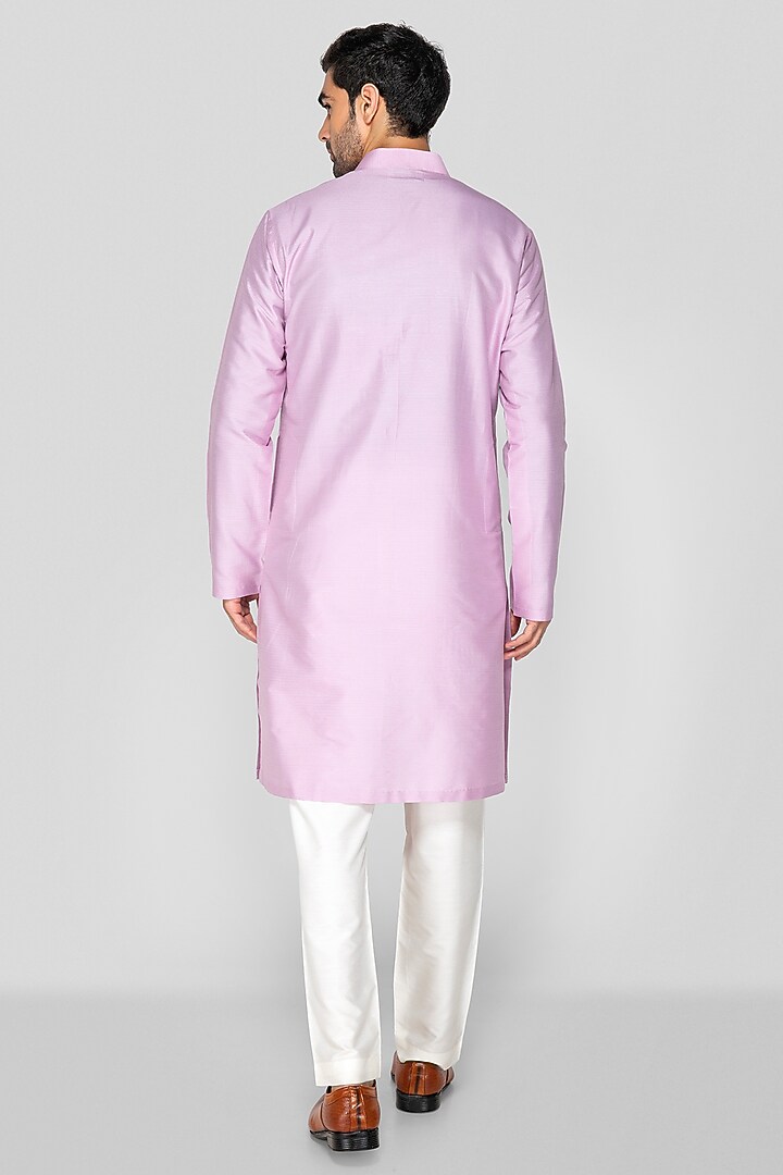 Lavender Cotton Silk Applique Embroidered Kurta Set by Sanjev Marwaaha Men at Pernia's Pop Up Shop