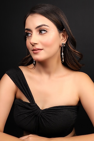 Silver Finish Brown Crystal Enameled Dangler Earrings by Lady grace by priyanka