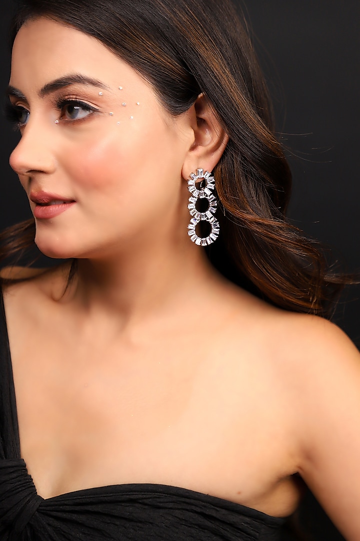 White Finish Circular Diamond Enameled Dangler Earrings by Lady grace by priyanka at Pernia's Pop Up Shop