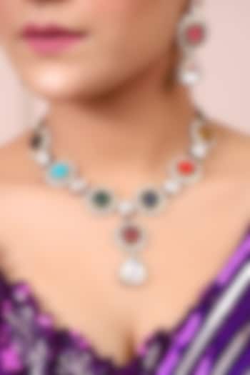 Multi-colored Stone & Uncut Polki Necklace Set by Lady grace by priyanka at Pernia's Pop Up Shop