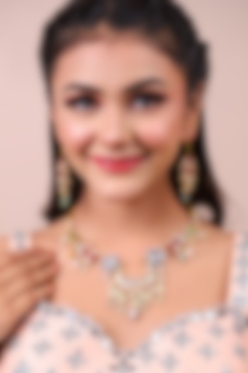 Two Tone Finish Ruby & Green Stone Necklace Set by Lady grace by priyanka at Pernia's Pop Up Shop