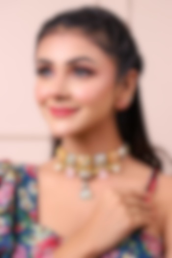 Two Tone Finish Pachi Kundan & Pearl Choker Necklace by Lady grace by priyanka at Pernia's Pop Up Shop