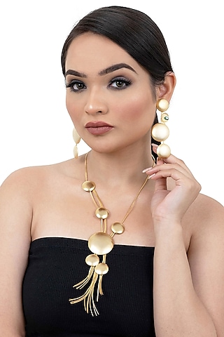 Matte Gold Finish Long Necklace Set by Lady grace by priyanka