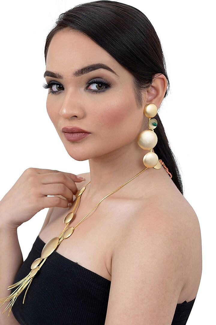 Matte Gold Finish Long Necklace Set by Lady grace by priyanka at Pernia's Pop Up Shop