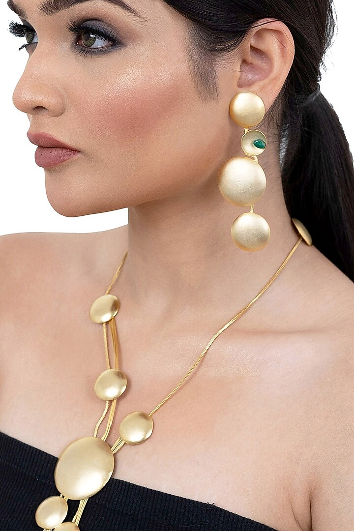 Matte Gold Finish Long Necklace Set by Lady grace by priyanka at Pernia's Pop Up Shop