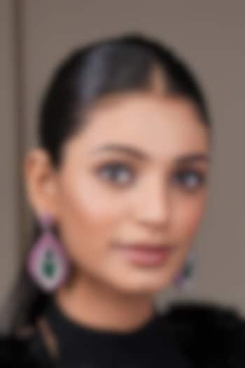 Two Tone Finish Emerald Doublet Stone & Ruby Diamond Dangler Earrings by Lady grace by priyanka at Pernia's Pop Up Shop