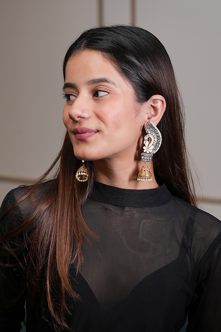 Gold Finish Kundan Polki Jhumka Earrings by Lady grace by priyanka at Pernia's Pop Up Shop