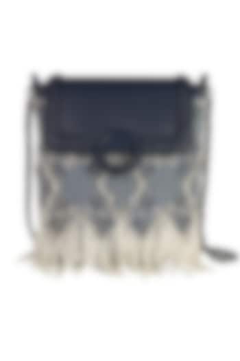 Midnight Blue Leather Tasseled Sling Bag by The Leather Garden at Pernia's Pop Up Shop