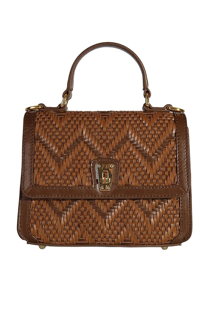 Brown Woven Leather Handbag by The Leather Garden at Pernia's Pop Up Shop