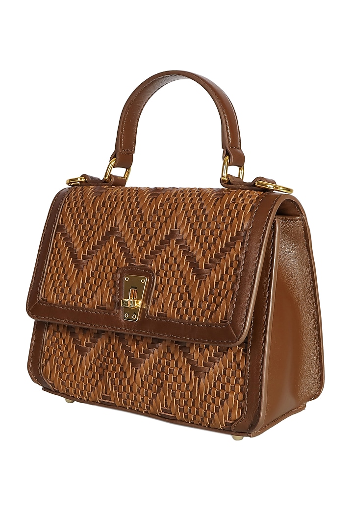 Brown Woven Leather Handbag by The Leather Garden at Pernia's Pop Up Shop