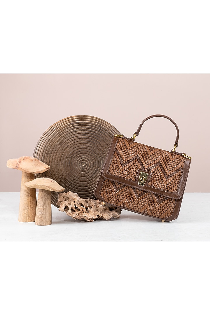 Brown Woven Leather Handbag by The Leather Garden at Pernia's Pop Up Shop