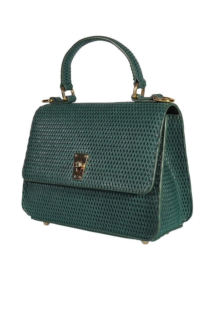Forest Green Cutwork Leather Handbag by The Leather Garden at Pernia's Pop Up Shop