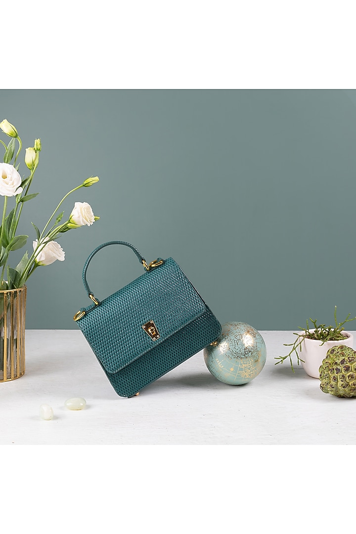 Forest Green Cutwork Leather Handbag by The Leather Garden at Pernia's Pop Up Shop