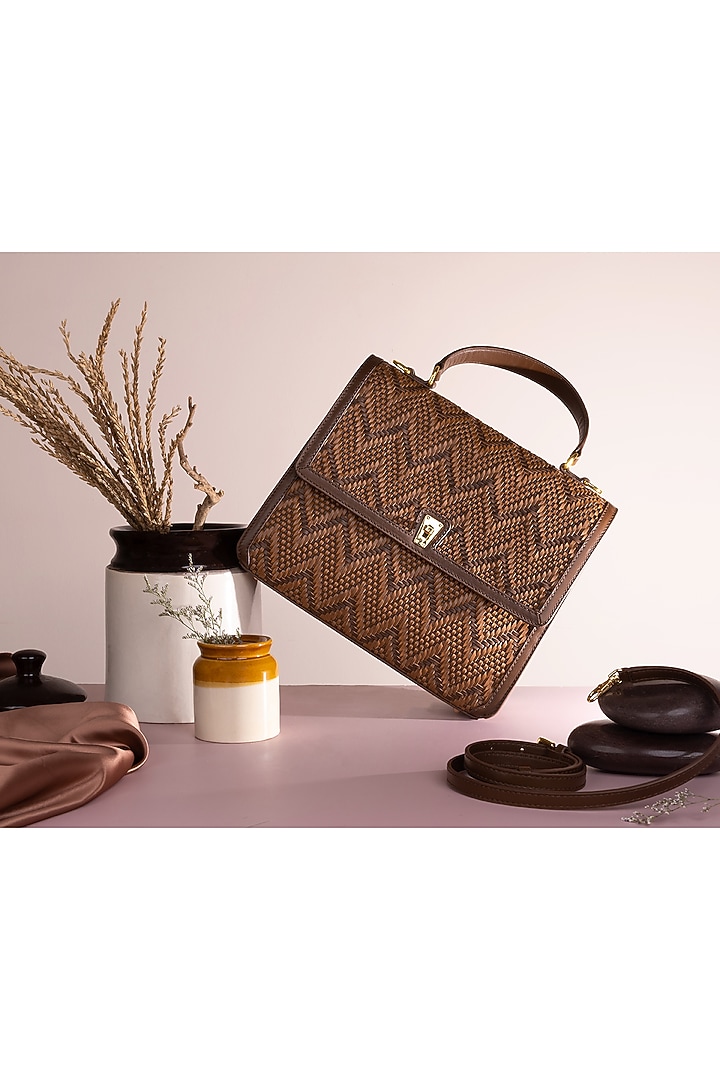 Brown Cutwork Leather Handbag by The Leather Garden at Pernia's Pop Up Shop