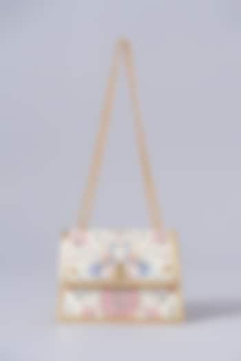 White Leather Embroidered Shoulder Bag by The Leather Garden