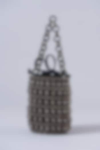 Gunmetal Leather Beaded Bucket Bag by The Leather Garden