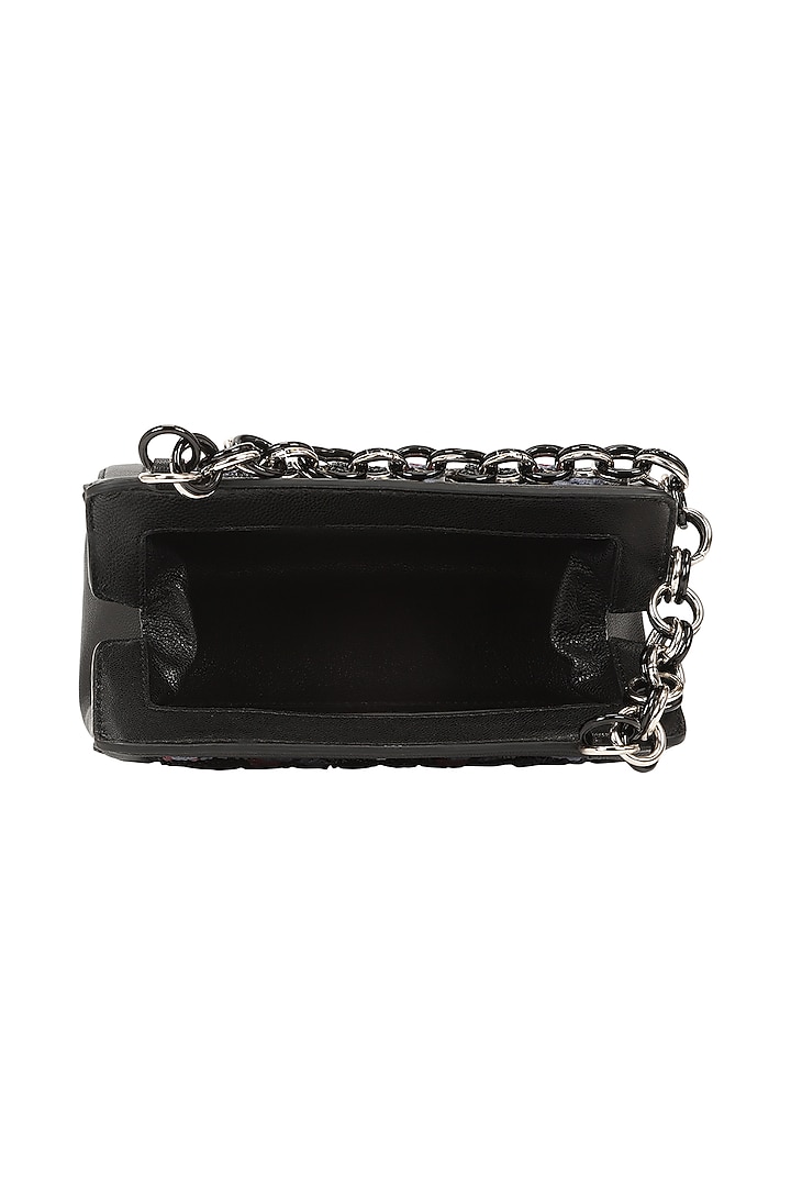 Black Leather Hand Embroidered Structured Potli Bag by The Leather Garden at Pernia's Pop Up Shop