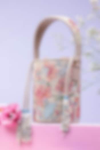 Multi-Colored Leather Floral Embroidered Potli Bag by The Leather Garden