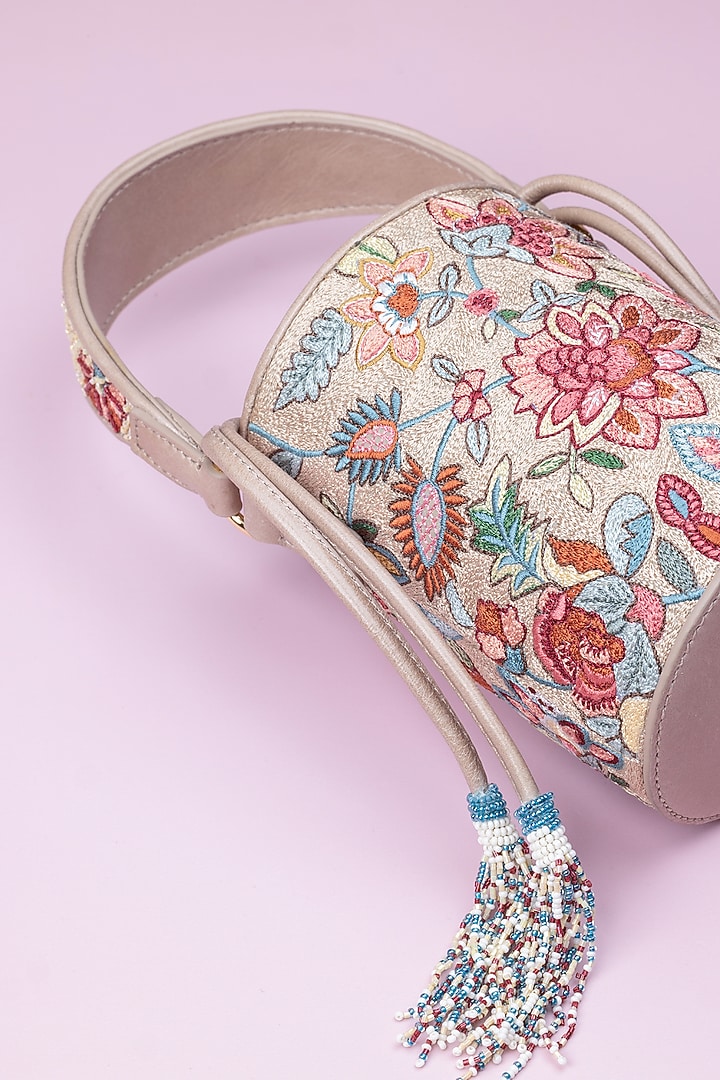 Multi-Colored Leather Floral Embroidered Potli Bag by The Leather Garden at Pernia's Pop Up Shop