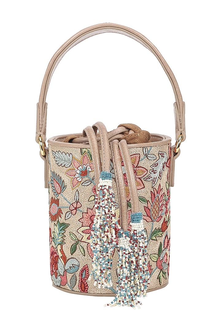 Multi-Colored Leather Floral Embroidered Potli Bag by The Leather Garden at Pernia's Pop Up Shop