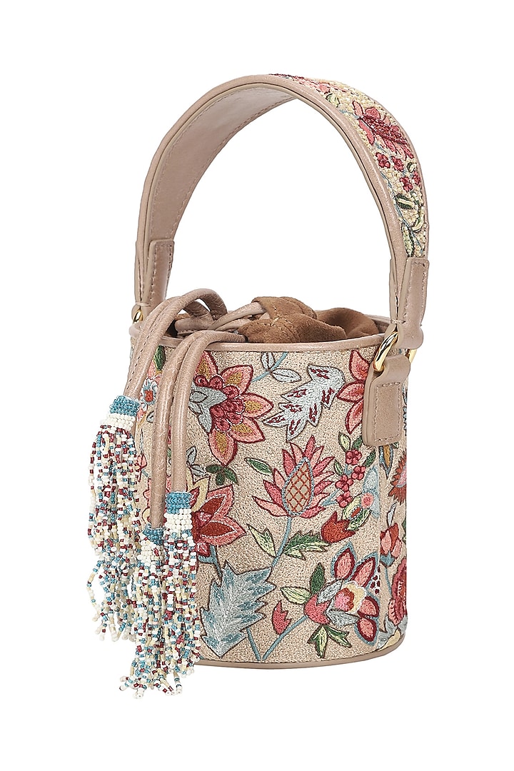 Multi-Colored Leather Floral Embroidered Potli Bag by The Leather Garden at Pernia's Pop Up Shop