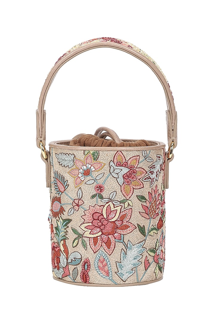 Multi-Colored Leather Floral Embroidered Potli Bag by The Leather Garden at Pernia's Pop Up Shop