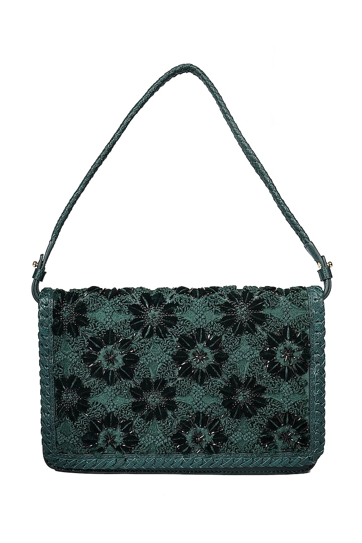 Forest Green Embroidered Shoulder Bag by The Leather Garden