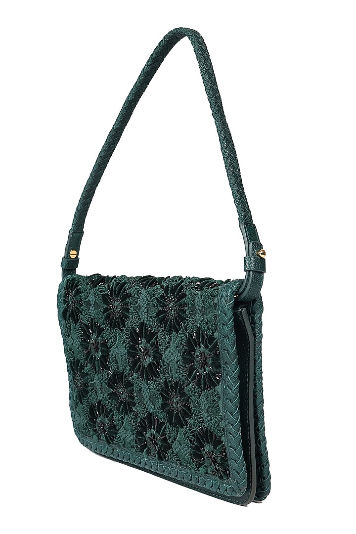 Forest Green Embroidered Shoulder Bag by The Leather Garden at Pernia's Pop Up Shop