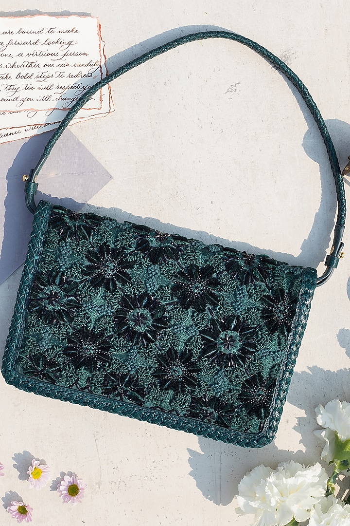 Forest Green Embroidered Shoulder Bag by The Leather Garden at Pernia's Pop Up Shop
