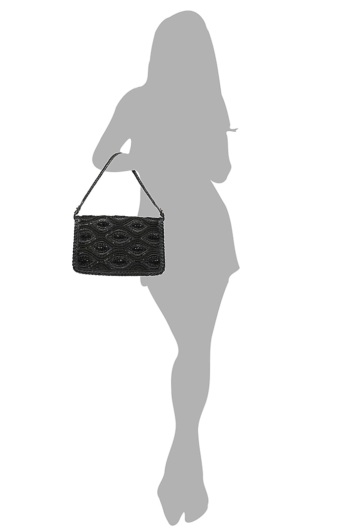 Black Embroidered Shoulder Bag by The Leather Garden at Pernia's Pop Up Shop