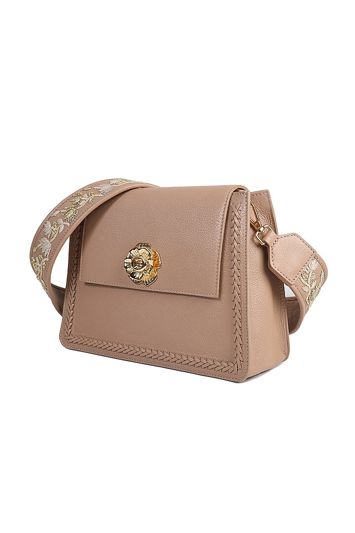 Nude Hand Embroidered Crossbody Handbag by The Leather Garden at Pernia's Pop Up Shop