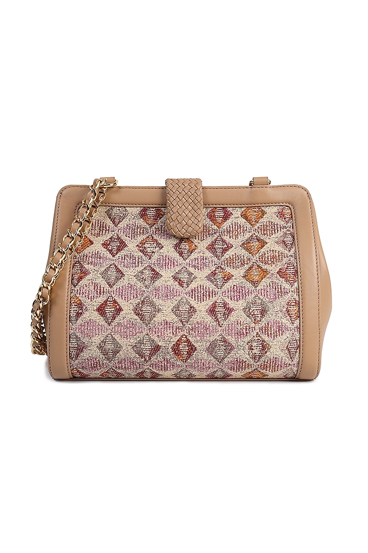 Nude Crossbody Handbag With Interlaced Chain by The Leather Garden