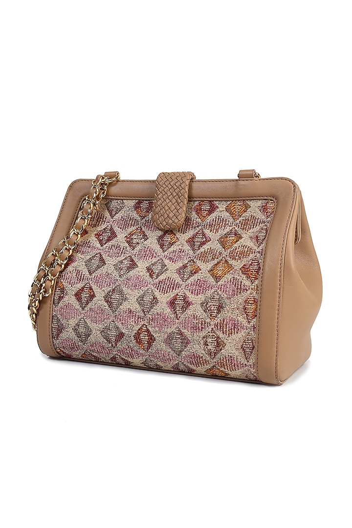 Nude Crossbody Handbag With Interlaced Chain by The Leather Garden at Pernia's Pop Up Shop