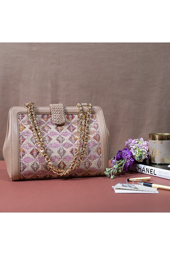 Nude Crossbody Handbag With Interlaced Chain by The Leather Garden at Pernia's Pop Up Shop