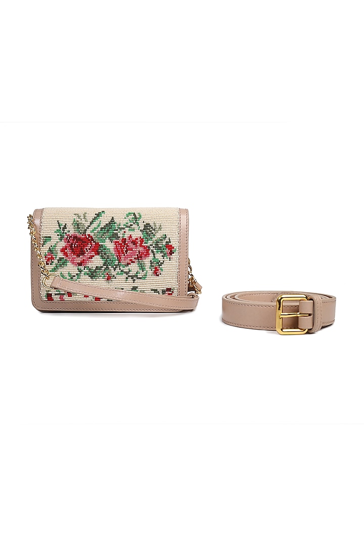 Off White Pearls Embroidered Belt Bag by The Leather Garden