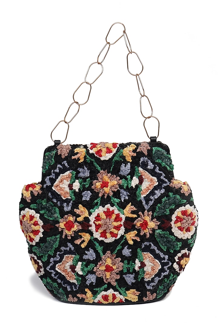 Black Embroidered Potli Bag by The Leather Garden