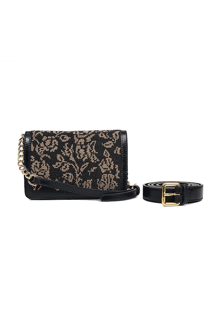 Black Embroidered Belt Bag by The Leather Garden at Pernia's Pop Up Shop