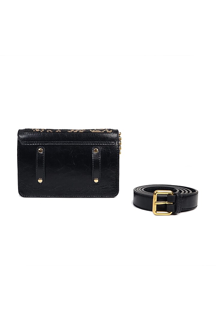 Black Embroidered Belt Bag by The Leather Garden at Pernia's Pop Up Shop