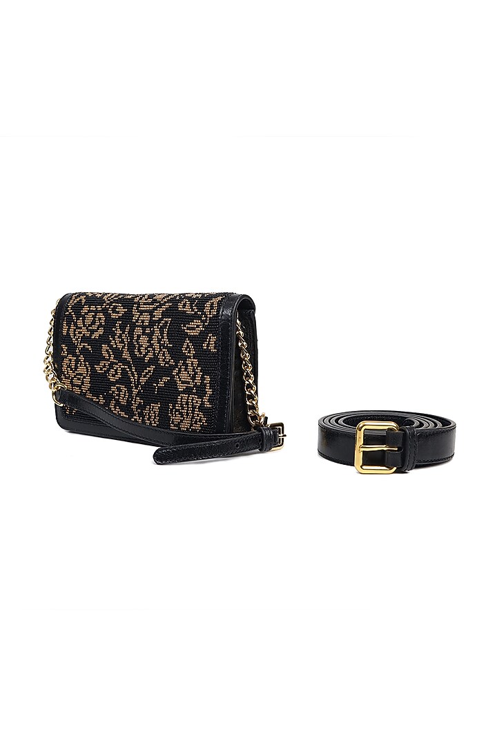 Black Embroidered Belt Bag by The Leather Garden at Pernia's Pop Up Shop