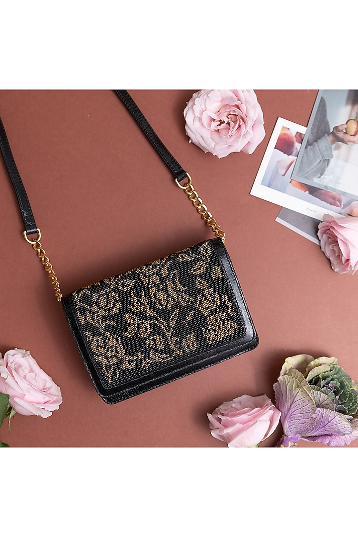 Black Embroidered Belt Bag by The Leather Garden at Pernia's Pop Up Shop